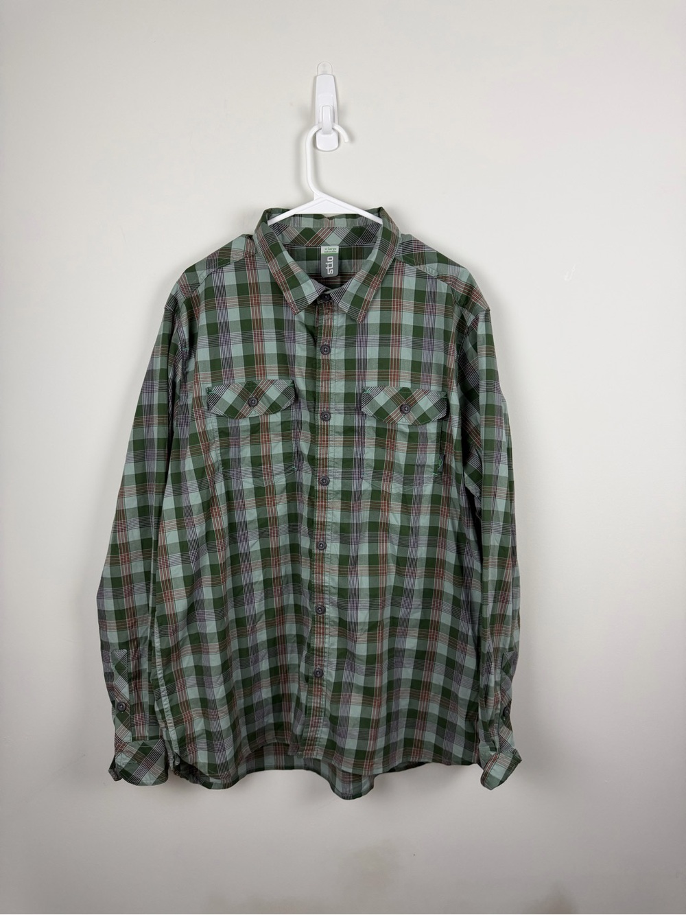 Stio Green and Gray Plaid Button-Down Shirt